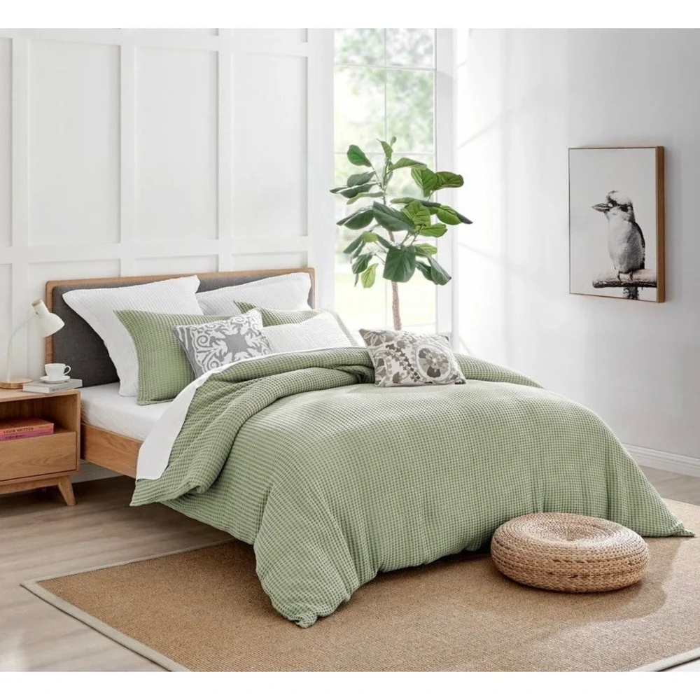 Levtex Full/Queen Duvet Cover Set Waffle Textured Sage 2 Shams